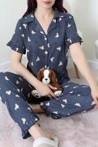 Bürümcük Fırfırlı Pijama Takımı Lacivert - 127.1287.