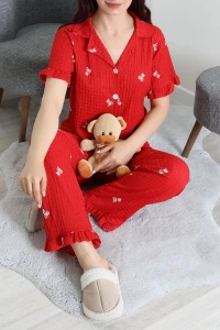 Bürümcük Fırfırlı Pijama Takımı Kırmızıayı - 127.1287.