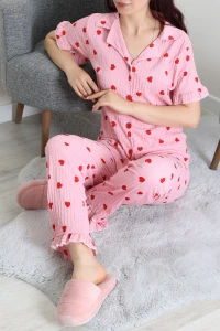 Bürümcük Fırfırlı Pijama Takımı Pembekırmızı - 127.1287.