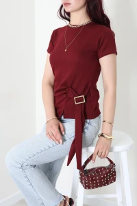 Toka Detay Modal Bluz Bordo - 71175.2023.