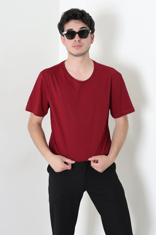 Lüks Penye Battal Erkek Tişört Bordo - 55254.1878.
