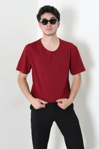 Lüks Penye Battal Erkek Tişört Bordo - 55254.1878.