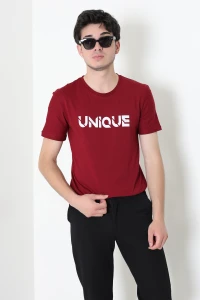 Lüx Penye Regular Baskılı Erkek Tişört Bordo - 71259.1878.