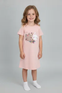 5-14 Yaş Kız Çocuk Baskılı Elbise Pijama  Somon - 6220.1951.