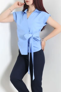 Sıfır Kol Bağlamalı Poplin Gömlek Bebemavi - 44119.2118.