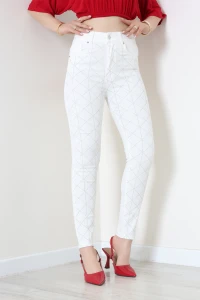 Taşlı Dar Paça Kot Pantolon Beyaz - 75141.2049.