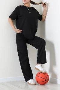 Baskılı Oversize İki İplik Wortex Takım Siyah - 80315.1878.