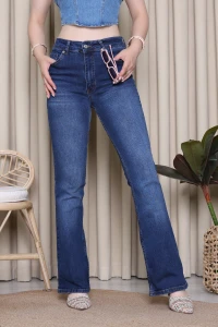Yüksek Bel İspanyol Paça Kot Pantolon Koyumavi - 75074.2049.