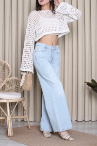 Yüksek Bel Wide Leg Kot Pantolon Buzmavi - 75077.2049.