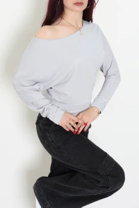 Modal Kumaş Kayık Yaka Bluz Gri - 4118.1247.