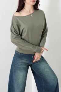 Modal Kumaş Kayık Yaka Bluz Haki - 4118.1247.