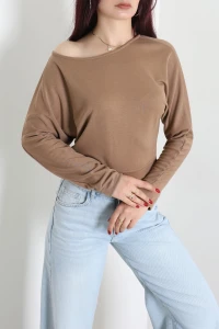 Modal Kumaş Kayık Yaka Bluz Kahve - 4118.1247.