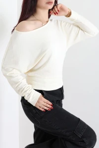 Modal Kumaş Kayık Yaka Bluz Bej - 4118.1247.