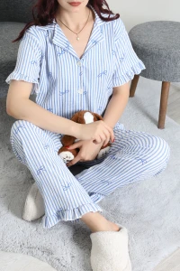 Bürümcük Fırfırlı Pijama Takımı Mavifiyonk - 127.1287.