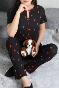 Kaşkorse Fiyonklu Pijama Takımı Siyahkırmızı - 53613.1048.