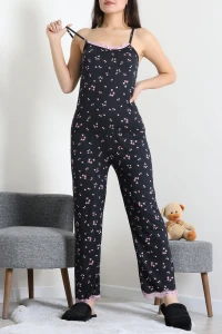 Milan Dantelli İp Askılı Pijama Takımı Siyahdesenli - 53619.1857.
