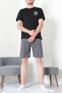 Süprem Ekoseli Erkek Şort Pijama Takımı Siyahgri - 75068.1952.