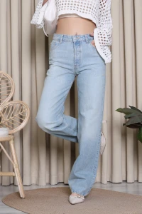 Yüksek Bel Vintage Kot Pantolon Açıkmavi - 75086.2049.
