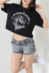 Baskılı Oversize Penye Tişört Siyahbeyaz - 75093.1872.