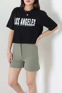 Baskılı Oversize Penye Tişört Siyah - 75093.1872.