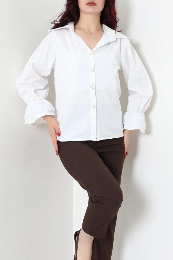 Volanlı Bebe Yaka Poplin Gömlek Beyaz - 55175.2118.