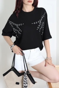 Taş Detaylı Tasarım Modal Bluz Siyah - 10401.2180.