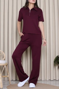 Fermuarlı Modal Polo Yaka İkili Takım Bordo - 90034.2180.