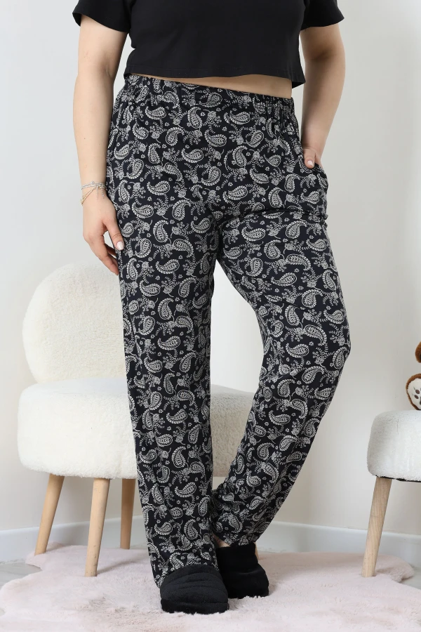 Cepli Viskon Büyük Beden Pijama Altı Lacivert - 52333.1731.