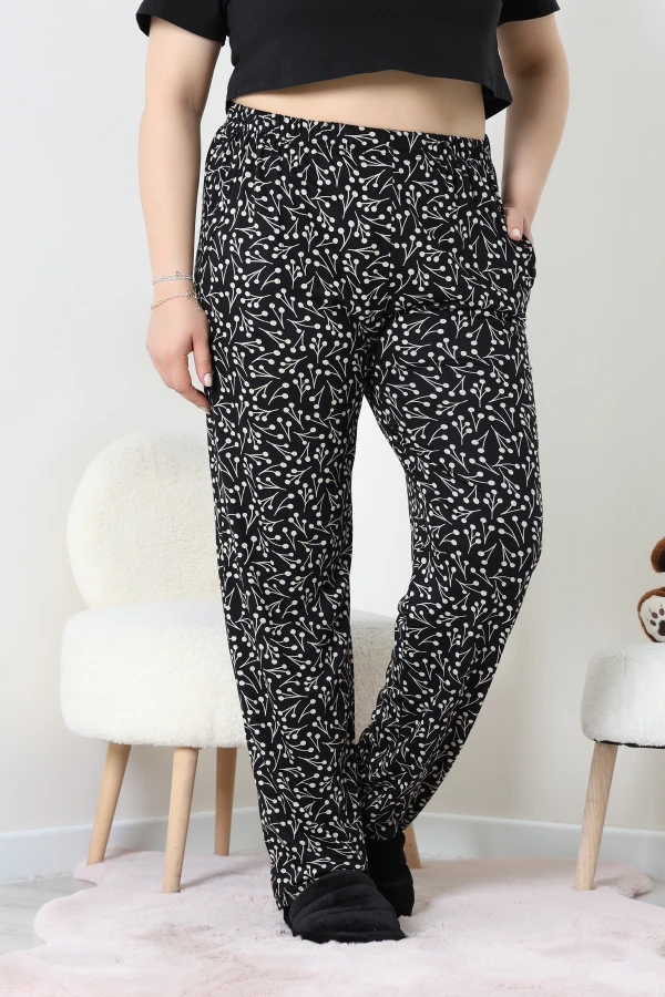 Cepli Viskon Büyük Beden Pijama Altı Siyahdesenli - 52333.1731.