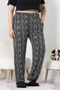 Cepli Viskon Büyük Beden Pijama Altı Siyahkrem - 52333.1731.