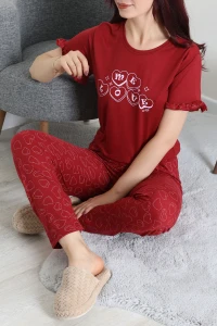Viskon Fırfırlı Pijama Takımı Bordo - 53721.2145.
