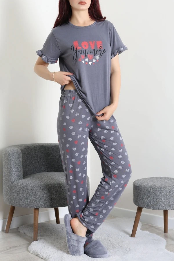 Viskon Fırfırlı Pijama Takımı Füme - 53721.2145.