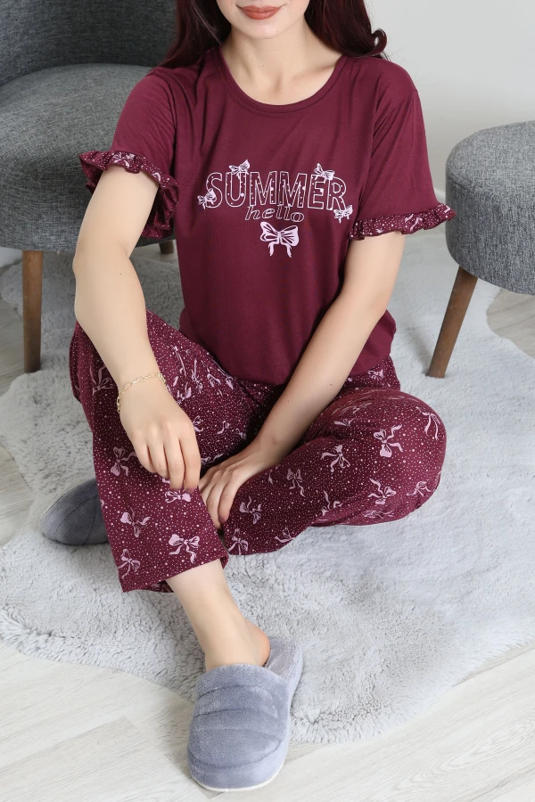 Viskon Fırfırlı Pijama Takımı Mürdüm - 53721.2145.