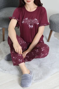 Viskon Fırfırlı Pijama Takımı Mürdüm - 53721.2145.