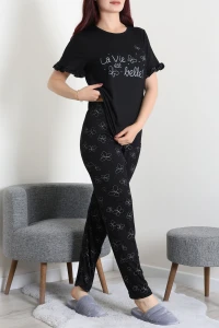 Viskon Fırfırlı Pijama Takımı Siyah - 53721.2145.