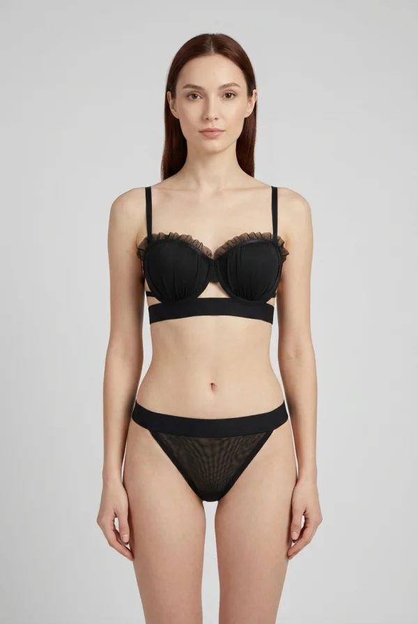 İstiridye Model Dolgulu Sütyen Takım Siyah - 52365.2158.