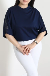 Omuz Dantel Detaylı Modal Bluz Lacivert - 10402.2180.