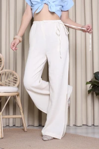 Müslin Kumaş Yanları Yırtmaçlı Pantolon Taş - 7516.1437.