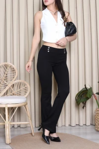 Modal Kumaş Düğme Detay Pantolon Siyah - 75165.2207.