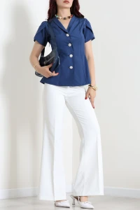 Keten Double Kumaş Pensli Ceket İndigo - 32998.2023.