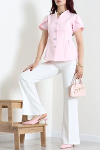 Keten Double Kumaş Pensli Ceket Pembe - 32998.2023.