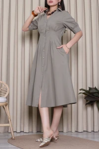 Beli Pensli Poplin Elbise Haki - 52427.1322.