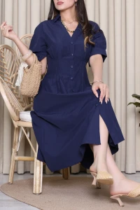 Beli Pensli Poplin Elbise Lacivert - 52427.1322.