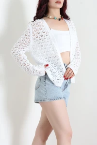 Ajurlu Triko Hırka Beyaz - 75171.2210.