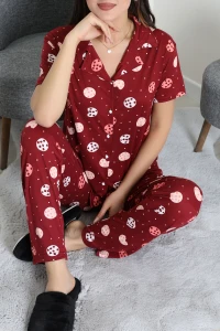 Milan Düğmeli Pijama Takımı Bordo - 53608.2123.