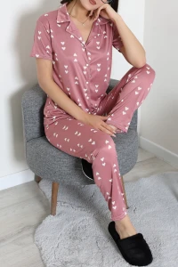 Milan Düğmeli Pijama Takımı Gülkurusu - 53608.2123.