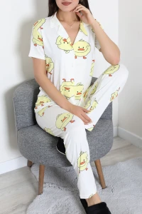 Milan Düğmeli Pijama Takımı Beyazsarı - 53608.2123.