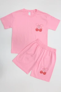 5-8 Yaş Baskılı Şortlu Kız Çocuk Takım Pembe - 53726.2212.