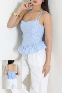 Bağcıklı Pötikare Terikoton Bluz Mavi - 75224.2122.