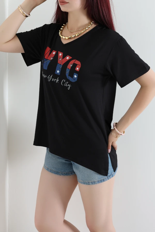 Baskılı Oversize Bluz Siyah - 72013.1969.